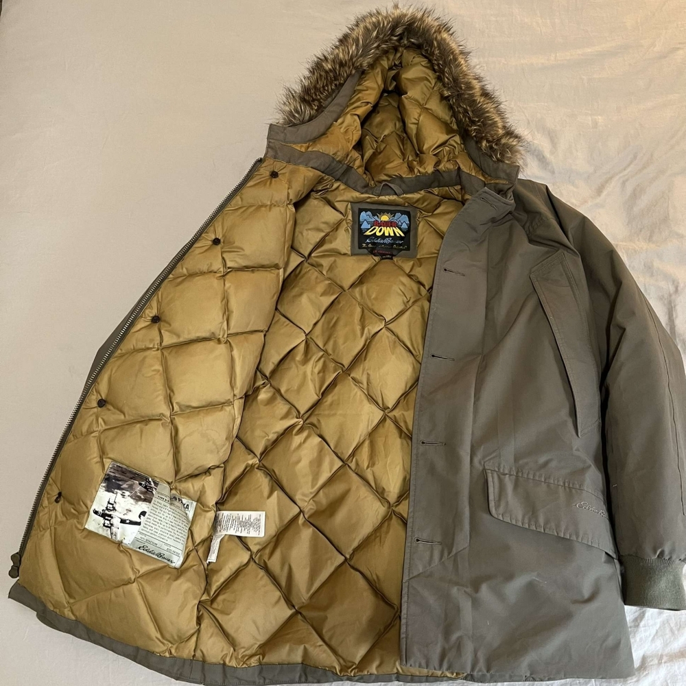 Eddie Bauer Olive Green Puffer Jacket with Faux Fur Hood
